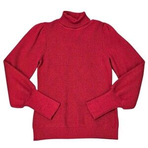 Boston Proper Sweater Medium Red Puff Baloon Sleeve Ribbed Turtleneck Pullover
